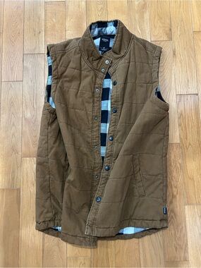 Union Quilted Brown Vest with Black & White Plaid Lining